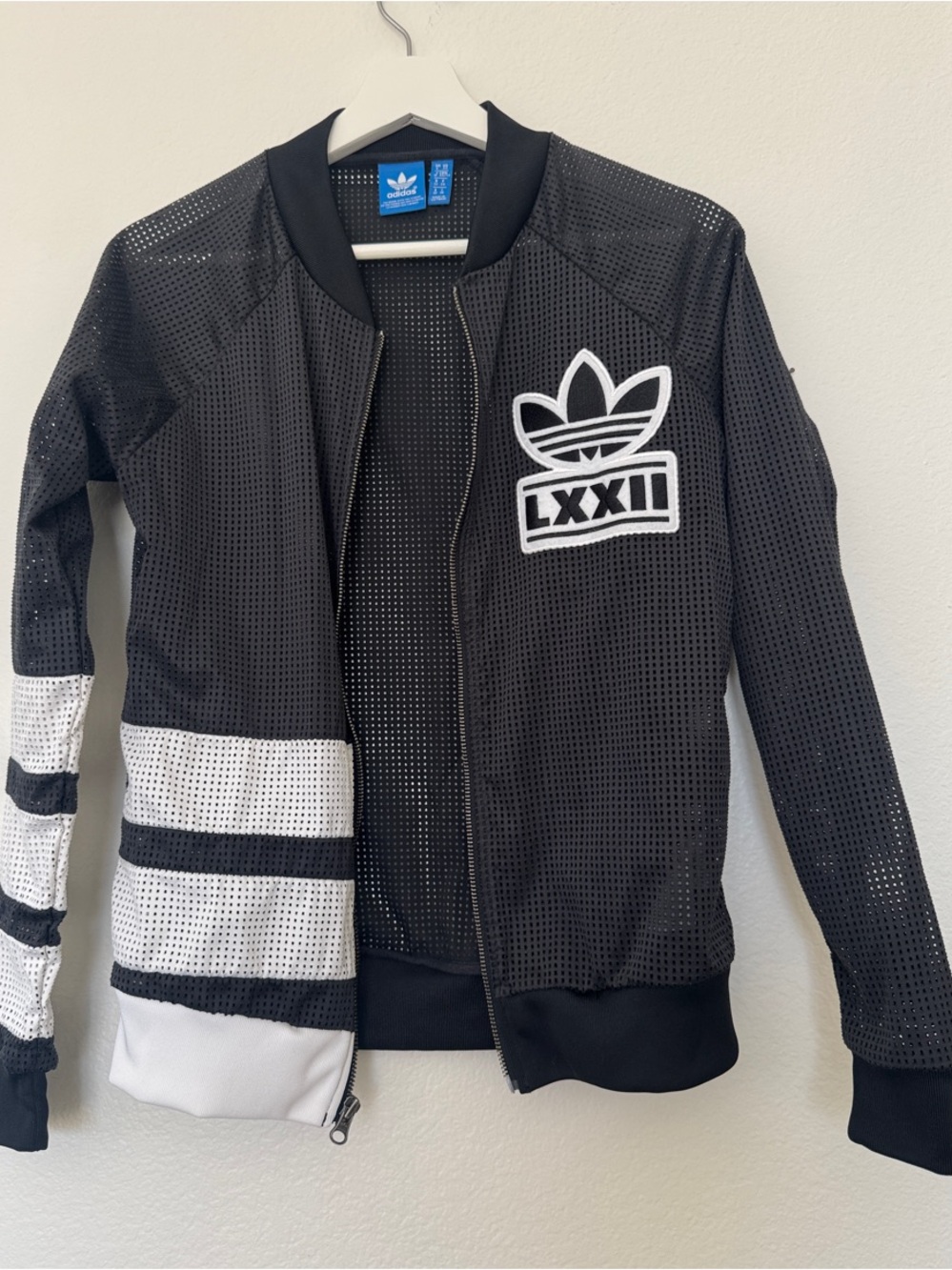 adidas Originals Black & White Perforated Bomber Jacket with LXXII Patch